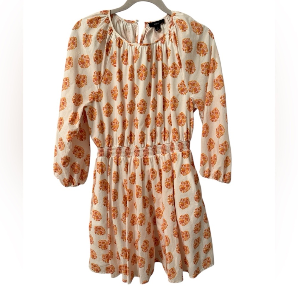 J.Crew Dress Re-Imagined Orange Floral Peasant Mini Dress – 100% Cotton – Medium